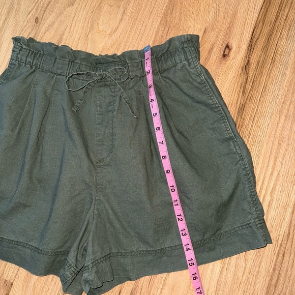 Linen Cotton Green Paperbag Shorts High Rise Elastic Waist Size Small (26-27) - Picture 6 of 8